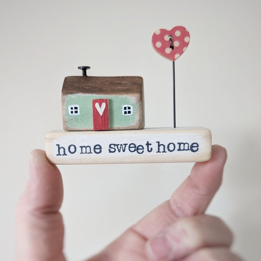 Little Wooden Painted House and Base in a Bag