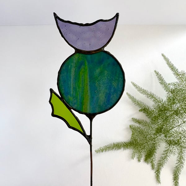 Stained glass thistle stem, British wildlife suncatcher, Everlasting wildflower