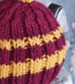 Small Tea Cosy for 2 Cup Tea Pot, Dark Red & Gold Striped, Hand Knitted - Image 6