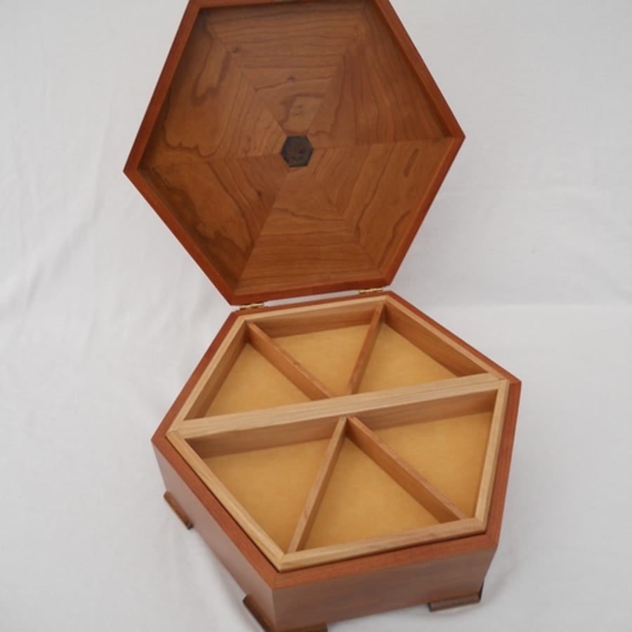 Hexagonal Jewellery Box  (Cherry & Walnut)