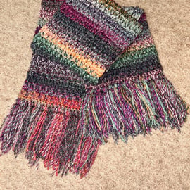 Hand Crocheted Multi-coloured Scarf