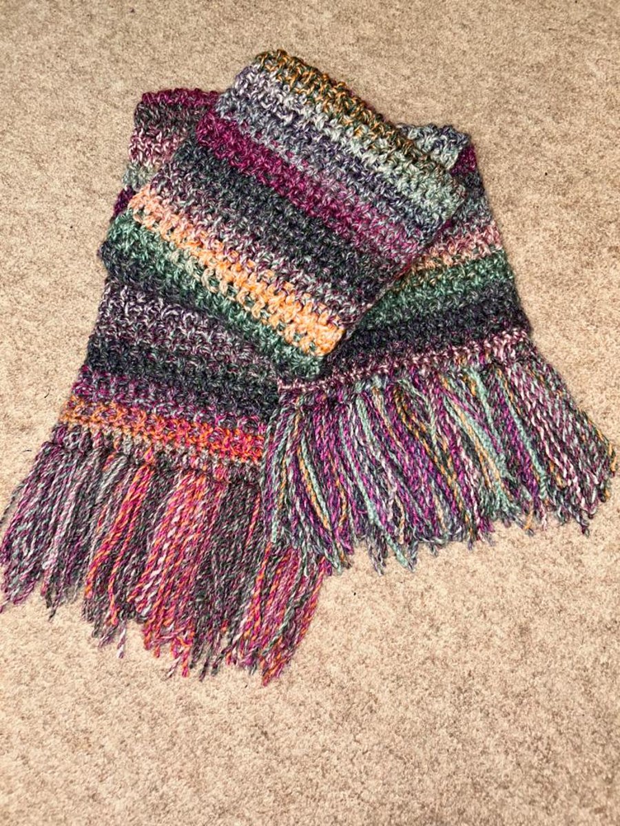 Hand Crocheted Multi-coloured Scarf