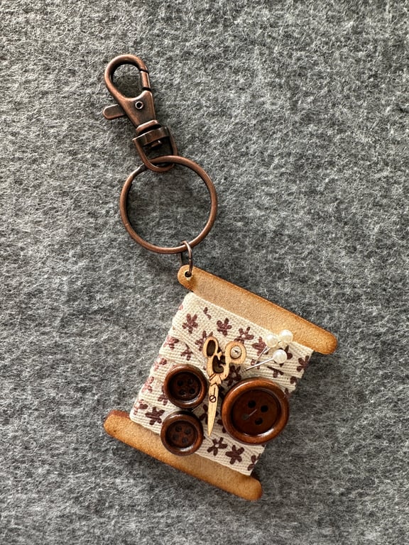 Handmade Cotton Reel Sewing Keyring - Perfect Gift for Sewists and Sewing Lovers