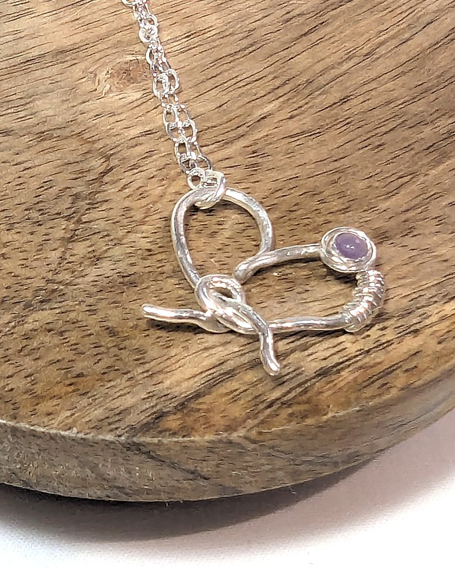 Sterling Silver Knotted Heart and Amethyst Pendant Necklace