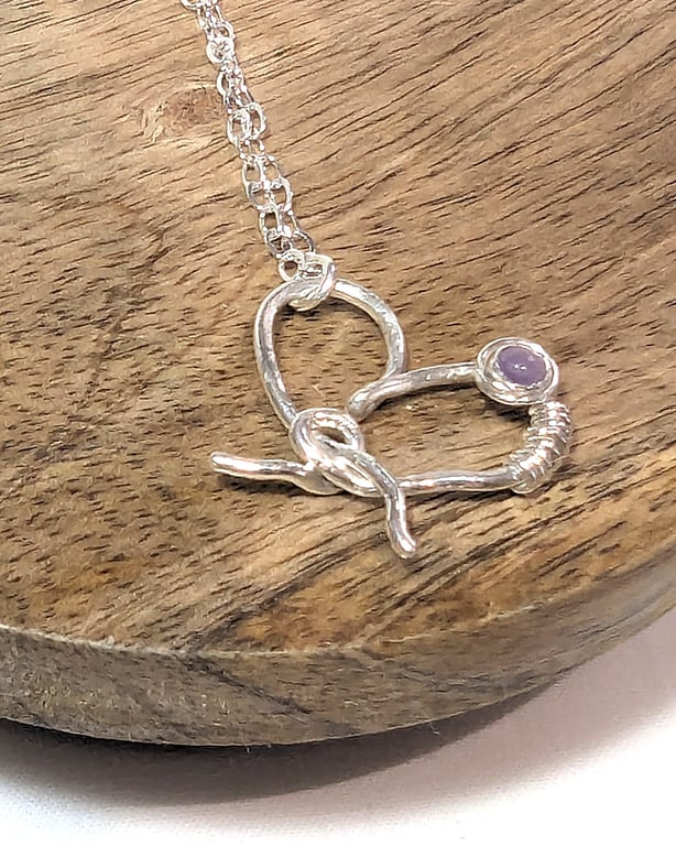 Sterling Silver Knotted Heart and Amethyst Pendant Necklace