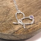Sterling Silver Knotted Heart and Amethyst Pendant Necklace