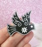 Black bird brooch pin, dove brooch, laser engraved brooch pin