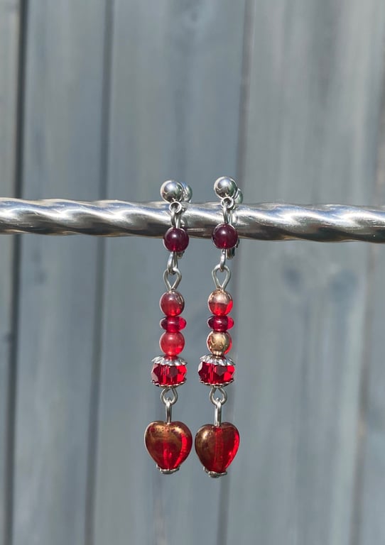 Clip on Earrings - NON-PIERCED - Red Heart Earrings 