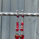 Clip on Earrings - NON-PIERCED - Red Heart Earrings 