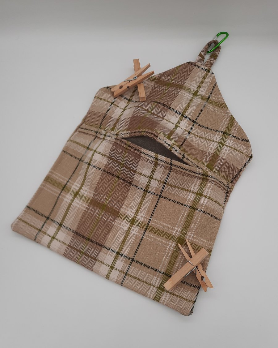 Peg bag lime green tartan, free UK delivery. 
