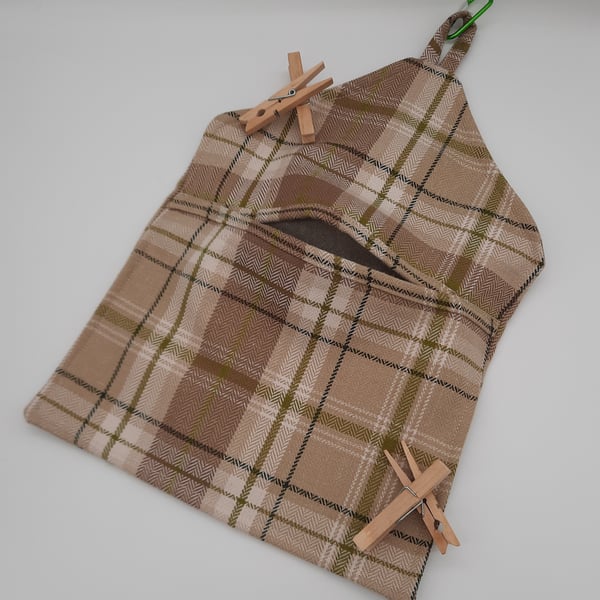 Peg bag lime green tartan, free UK delivery. 