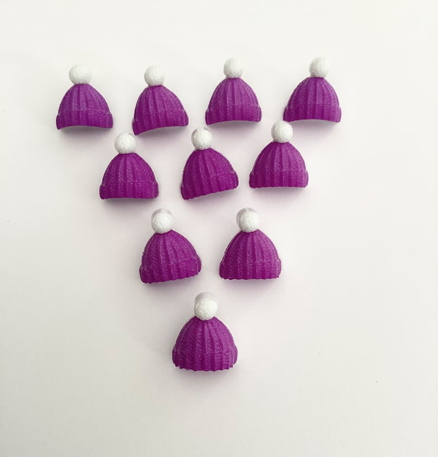 Purple Bobble hat novelty buttons 15mm
