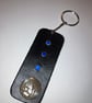 Black dyed Leather Keyring with 3 Blue Gemstones & Wizard FREE SHIPPING
