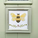 Framed Paper Cut and Hand Stitched Bumble Bee Picture. Framed Artwork.