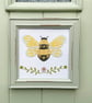 Framed Paper Cut and Hand Stitched Bumble Bee Picture. Framed Artwork.