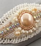 Bridal Peach Pearl Beaded Vintage Style Hair Barrette Clip - Image 4