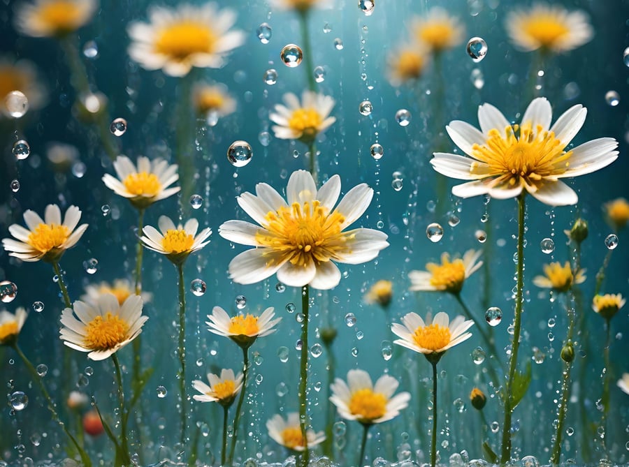 Daisies in The Rain Greeting Card A5