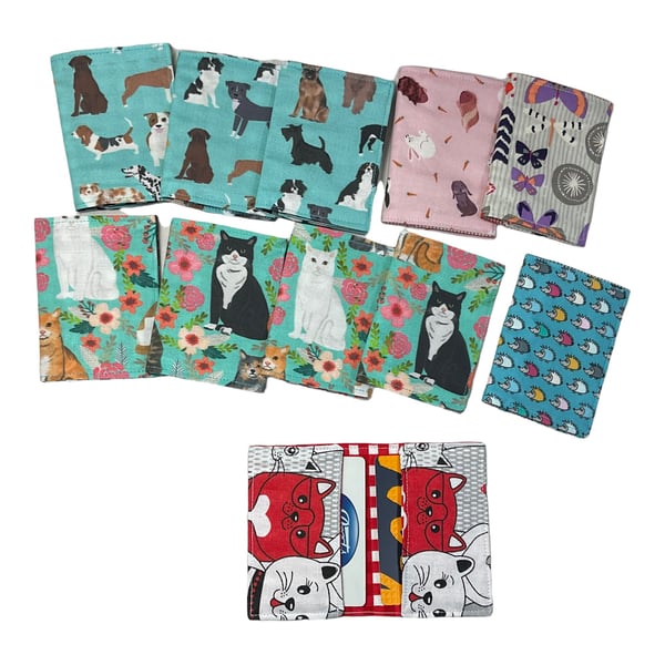 Card wallet in cat and dog print, cotton credit card pouch, fabric pets gift car