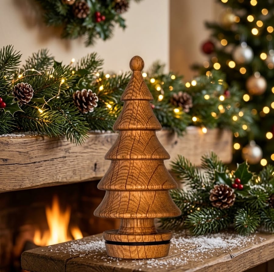 Wooden Christmas Tree , Hand Turned Oak Ornament, Oak Christmas tree