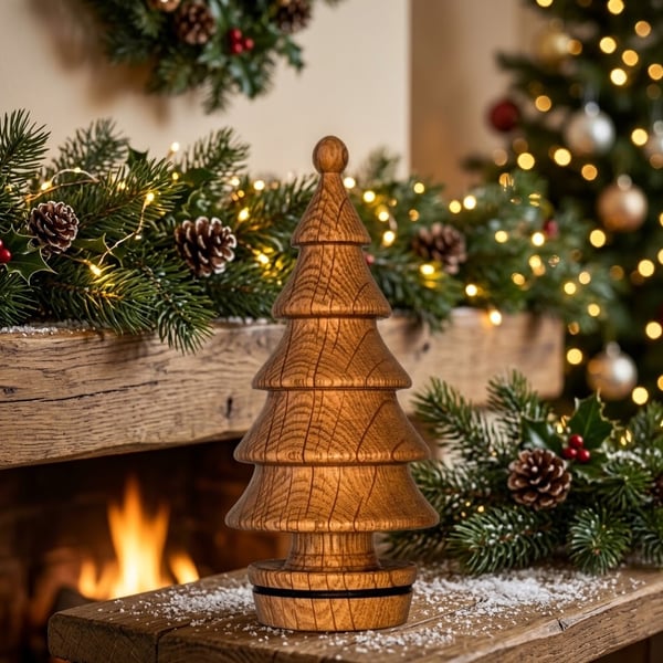 Wooden Christmas Tree , Hand Turned Oak Ornament, Oak Christmas tree
