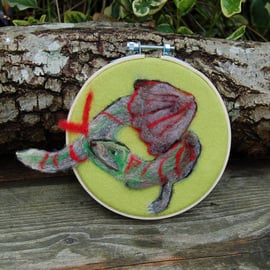 Seconds Sunday - needle felt Dragon, wool art, embroidery hoop frame, 