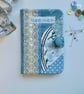 Sewing needle case reclaimed embroidery and blue patchwork