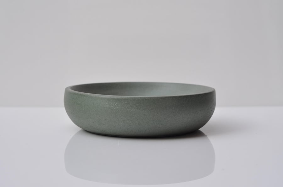 Small Concrete Bowl Shallow Green Grey Cement Handmade Accessory Bowl Key & Coin