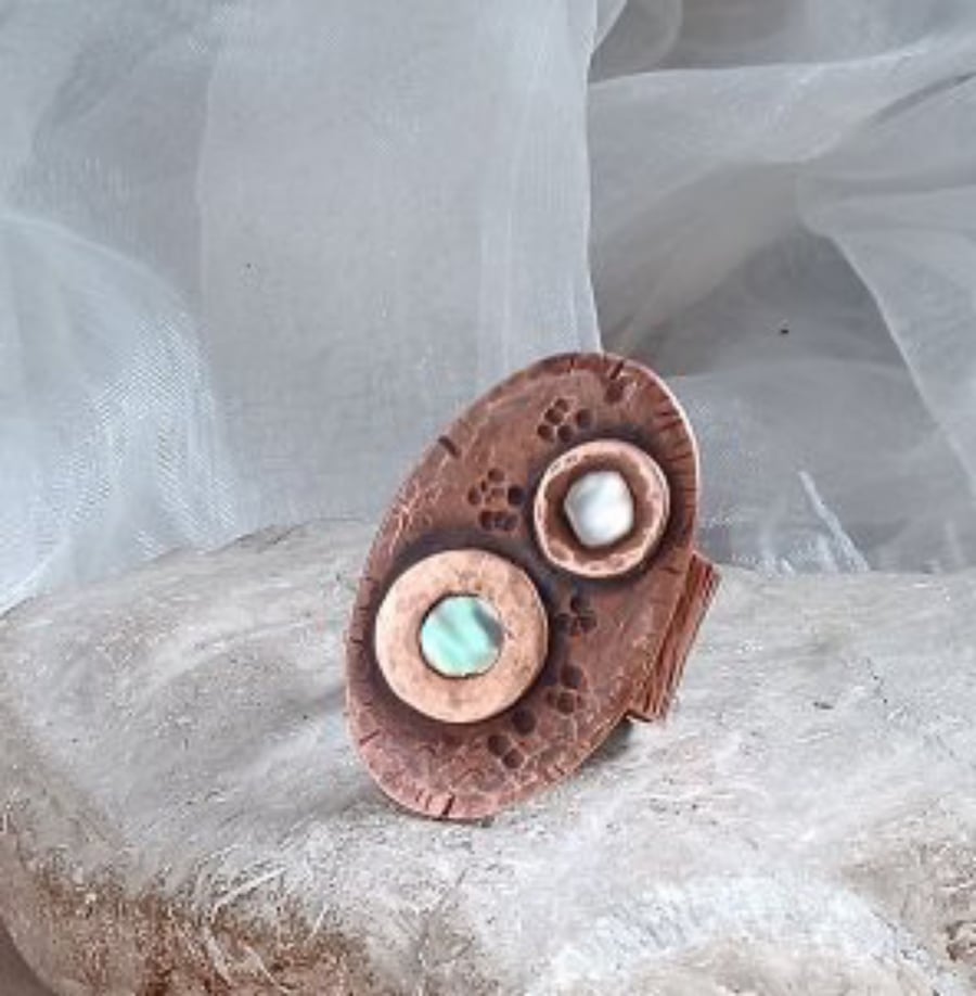 "Flowers" Rustic Adjustable Copper Thumb or Finger Ring