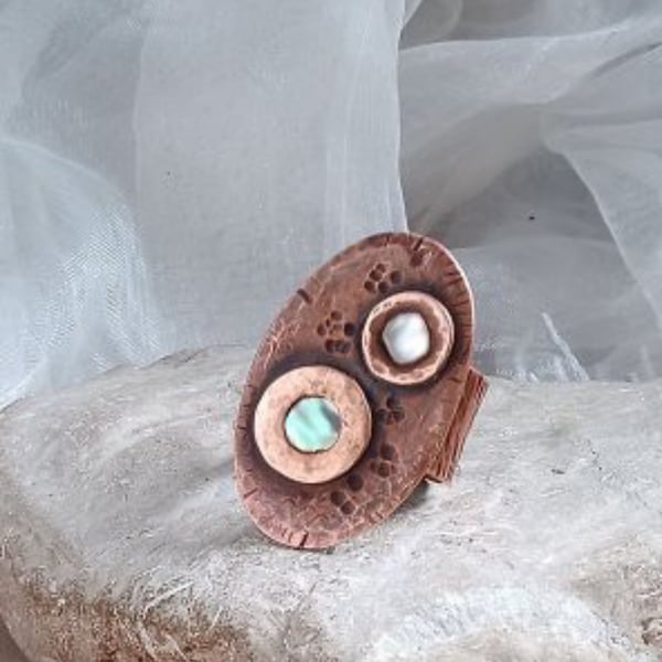 "Flowers" Rustic Adjustable Copper Thumb or Finger Ring