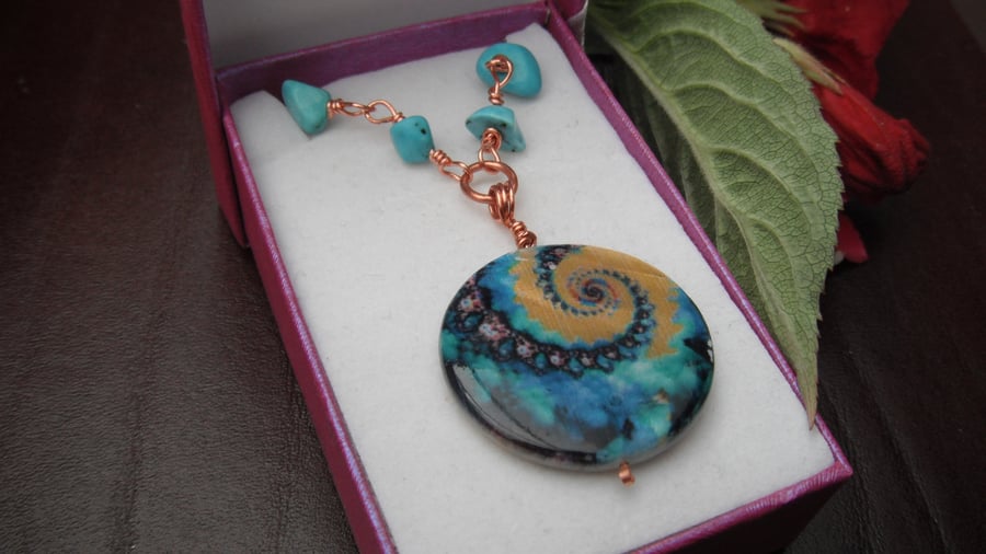 Turquoise and Paua Shell Wire Wrapped Copper Necklace