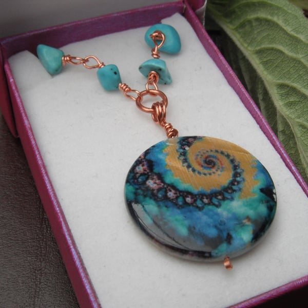 Turquoise and Paua Shell Wire Wrapped Copper Necklace