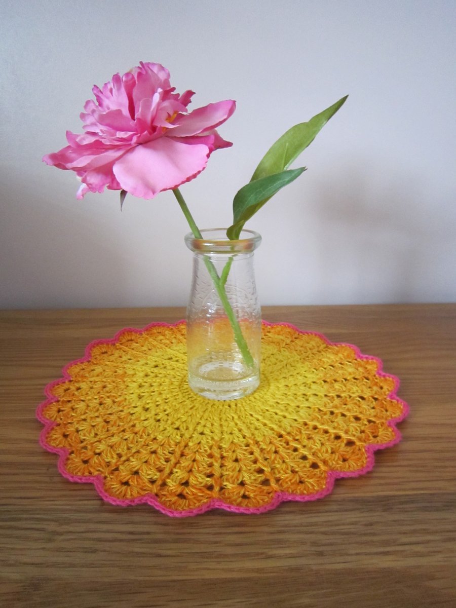 Yellow Placemat, Hand Crochet Mat, Yellow Doillie