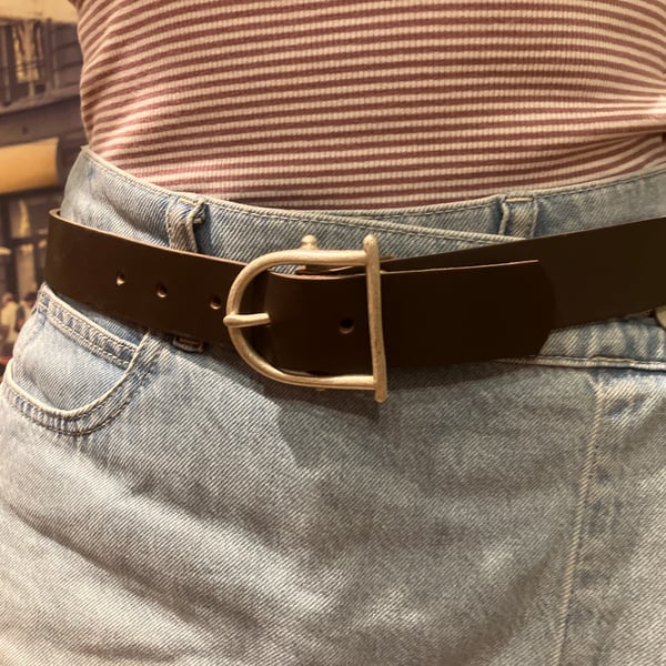 1.25" Width Brown Leather Belt - hole punched at 28 - 32 inches - FREE SHIPPING
