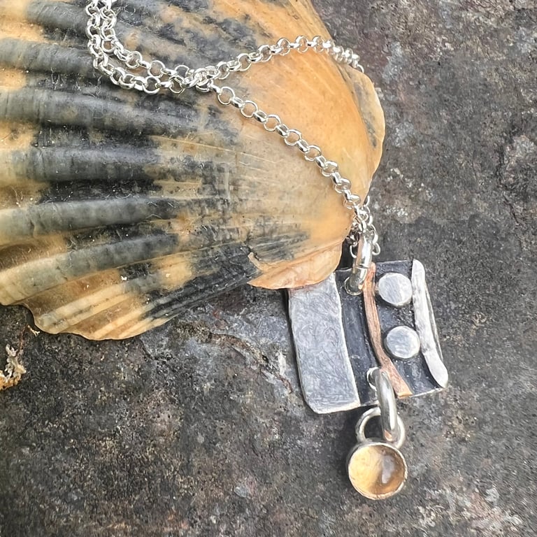 Silver Shoreline Necklace with Citrine Dangle