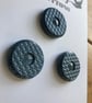 3 Vintage Blue Buttons - Basket Weave Pattern - Image 2