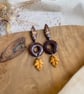 Autumn Copper Flake Marquise & Mustard Leaf Dangles – Polymer Clay Earrings