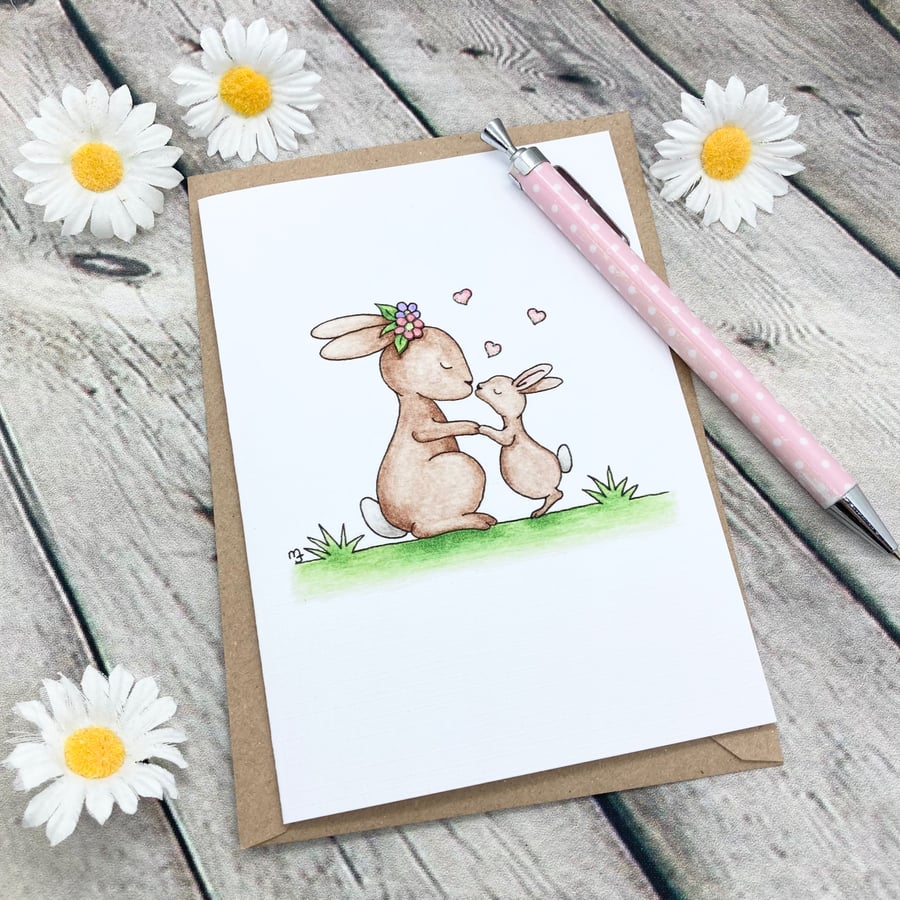 Mother & Baby Bunny Card - Birthday Card - Any Occasion Card - Blank Card 