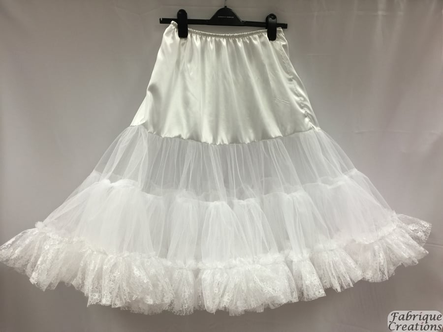 Retro 50s Style Rockabilly Dress Petticoat Skirt - White - XL 18-20 - 26" Long