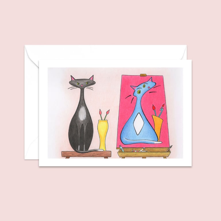 Cat Greeting Card: Hand Drawn Pencil Illustration (114)