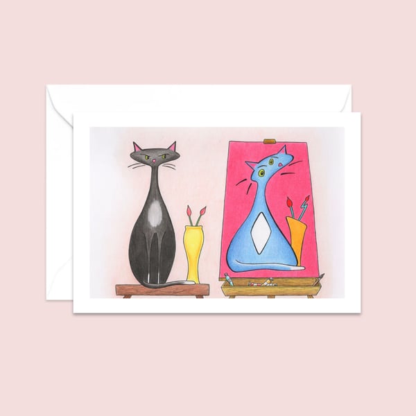Cat Greeting Card: Hand Drawn Pencil Illustration (114)