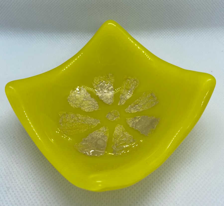 Fused glass yellow trinket dish