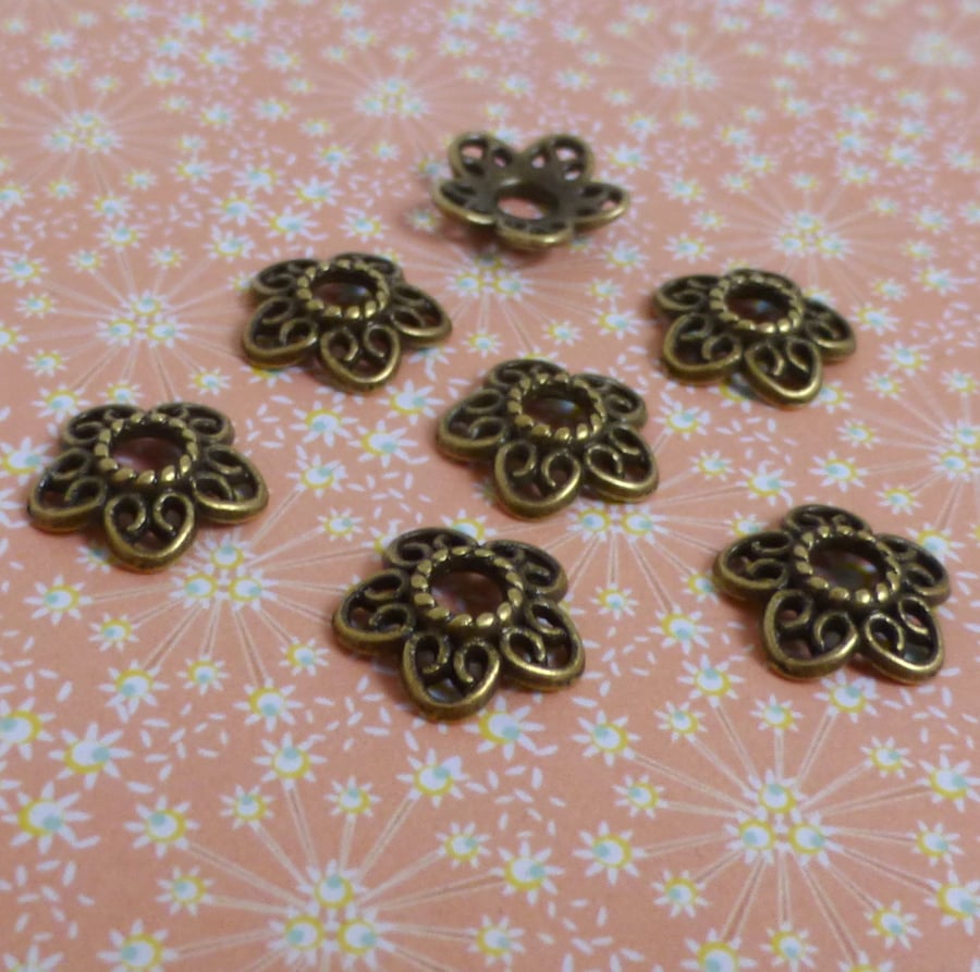 Pack of 40 - Antique Bronze Floral Bead Caps 12 mm 