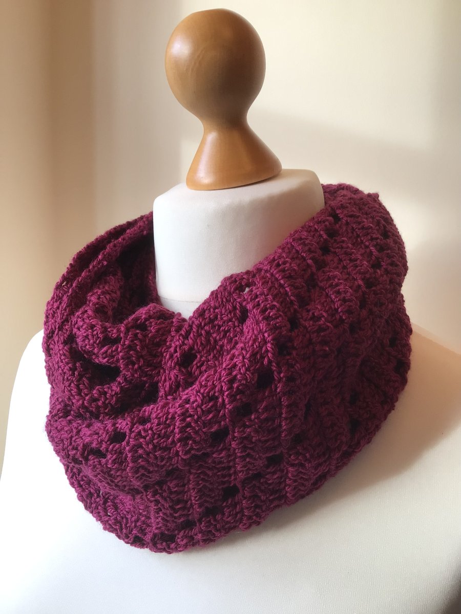 Infinity scarf in Wool and silk, colour Bordeaux