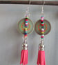 Gorgeous Wodden Button Leather Tassel Earrings