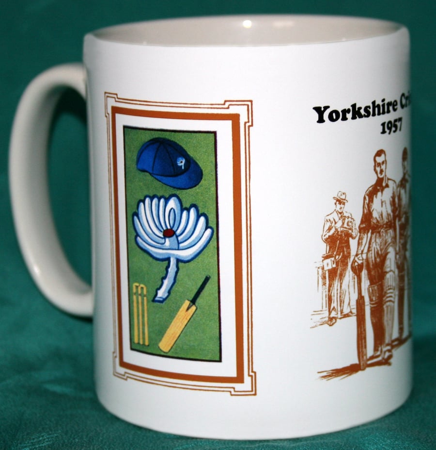 Cricket mug Yorkshire 1957 county badges vintage design mug