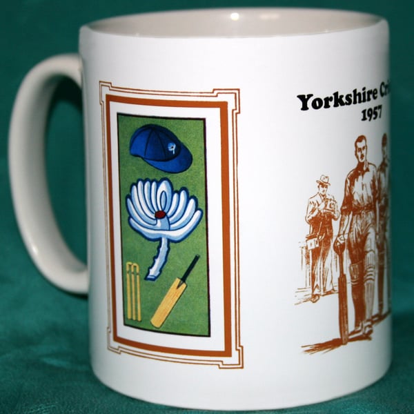 Cricket mug Yorkshire 1957 county badges vintage design mug