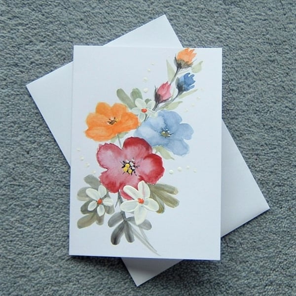 hand painted floral greetings card ( ref F 148 )