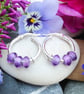 Amethyst Earrings, Purple Stone, Handmade, Silver Sleeper Hoops, Pebble, No.5