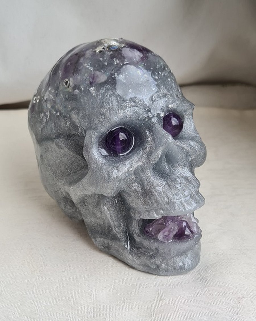 Gorgeous Resin Skull with Amethyst and Charms. No1