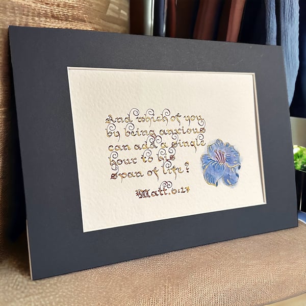 And which of you by being anxious, Matthew 6:27 calligraphy scripture art